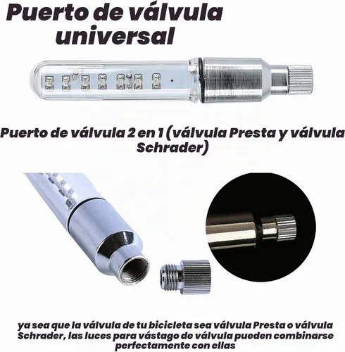 Vista 5 de DAWAY Luz de vástago de válvula de neumático de bicicleta A08 – Luces LED impermeables para rueda de bicicleta, lámpara intermitente de neón que