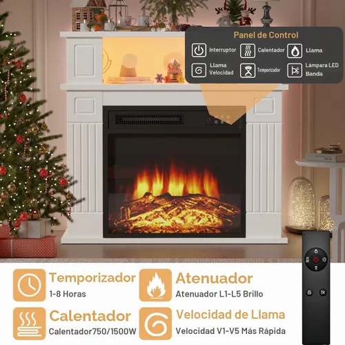 Vista 3 de Chimenea eléctrica de 28 pulgadas con repisa, chimenea LED pequeña con inserto de chimenea de 18 pulgadas, llama realista 3D, chimenea portátil