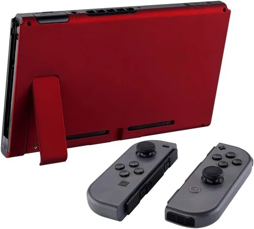 Vista 3 de EXtremeRate - Carcasa de repuesto para consola Nintendo Switch con función atril, carcasa JoyCon no incluida, Rojo escarlata