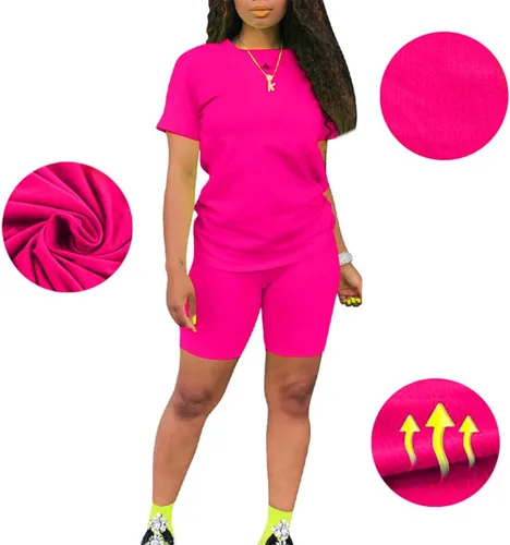 Vista 2 de WXLAMZN Conjuntos de dos piezas para mujer, conjuntos cortos de verano, conjuntos de descanso