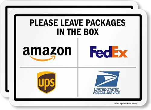 Vista 19 de SmartSign 7 x 10 pulgadas "Por favor, deje los paquetes en la caja - Amazon, FedEx, UPS, USPS" Letrero de instrucciones de entrega de metal