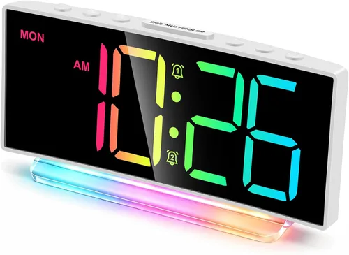Vista 9 de Cadmos Reloj Despertador Extra Fuerte para Personas de Sueño Pesado Adultos, Adolescentes, Niños, Reloj Arcoíris para Dormitorios, Pequeño Reloj