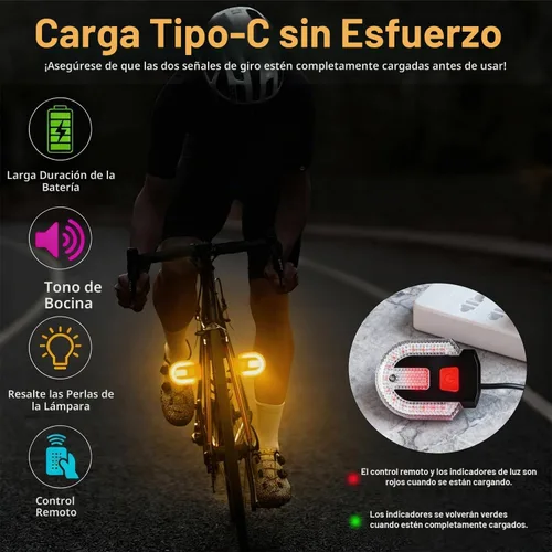Vista 3 de Luces traseras de bicicleta con señales de giro, control remoto inalámbrico, carga USB, luz trasera de bicicleta, luces de bicicleta integradas e