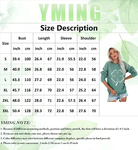 Vista 3 de YMING Sudadera de manga larga con estampado irlandés de trébol para mujer del Día de San Patricio