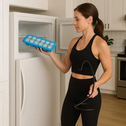 Vista 9 de Paquete de 4 bandejas apilables para cubitos de hielo para congelador, plástico sin BPA, juego de bandejas de hielo de 12 cubos para bebidas, café