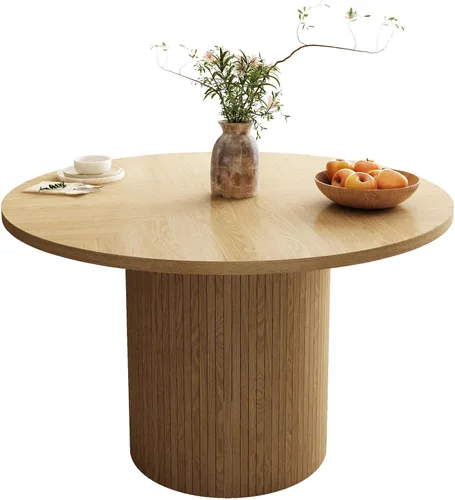 Vista 14 de Mesa de comedor rectangular de 198 cm para 6 a 10 personas, mesa de cocina estilo granja con estrías, mesa larga de madera moderna para cocina