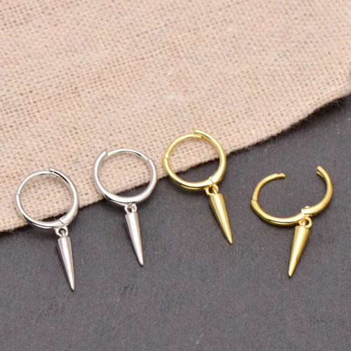 Vista 5 de Aretes colgantes de plata de ley 925 con pequeños aretes redondos