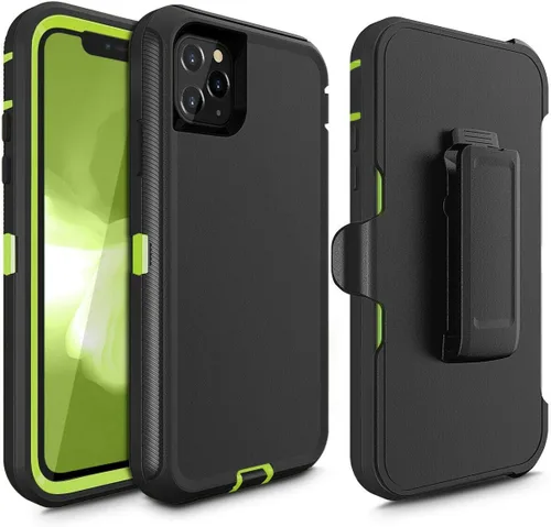 Vista 8 de Funda protectora híbrida a prueba de golpes, diseño de doble capa, cubierta dura compatible con 11 Pro Max (clip+negro-gris)
