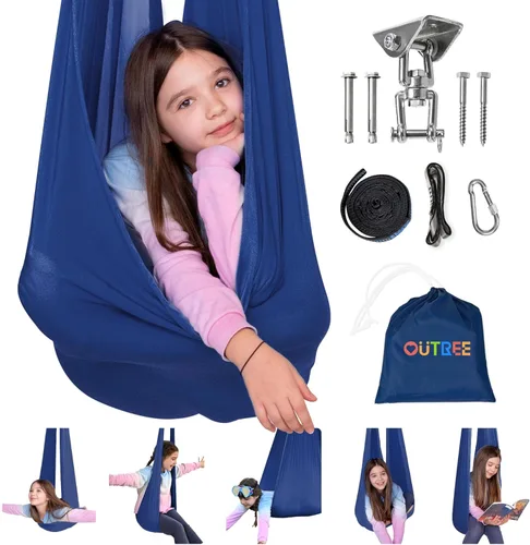 Vista 10 de OUTREE Columpio sensorial para niños con gancho giratorio de 360°, columpio de terapia interior ideal para autismo, TDAH, trastorno de procesamiento