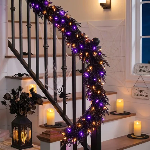 Vista 4 de Valery Madelyn 6ft Artificial Norfolk Pine Halloween Garland for Mantle Black
