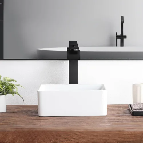 Vista 6 de Lavabo pequeño para baño tipo vasija 11.8"x11.8" pulgadas cuadrado, lavabo de baño de cerámica blanca, lavabos de baño modernos sobre encimera