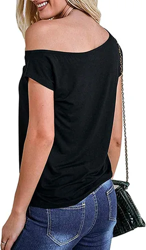 Vista 2 de Remidoo Blusa casual de manga corta con hombros descubiertos para mujer