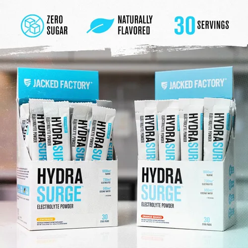 Vista 5 de Jacked Factory Hydrasurge - Paquetes de electrolitos en polvo, sin azúcar y endulzados naturalmente, aptos para dietas cetogénicas y veganas, se
