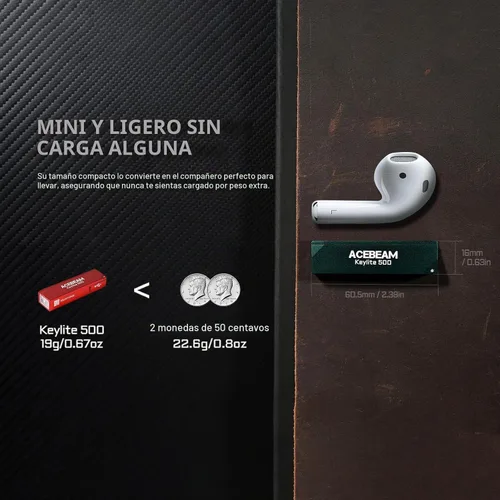 Vista 5 de ACEBEAM Keylite - Linterna de 500 lúmenes altos, luz EDC de bolsillo plano