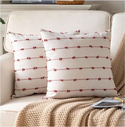 Vista 13 de Caflife Fundas de Almohada Decorativas Boho 18x18 pulgadas Beige y Negro, Juego de 2 Fundas de Almohada Decorativas Modernas Estilo Granja para Sofá