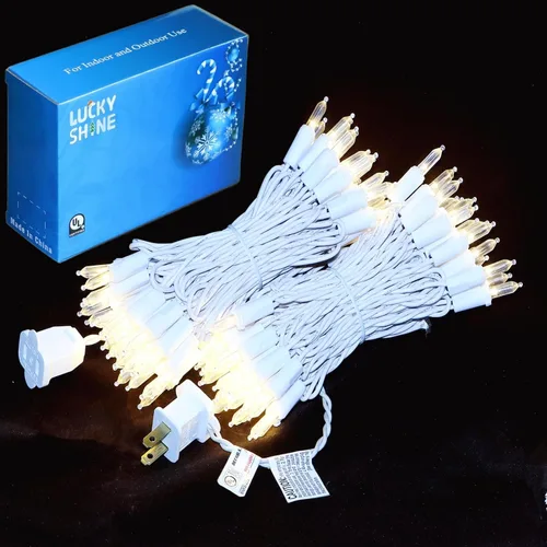 Vista 9 de 100 luces LED de Navidad de color blanco cálido, tira de luces con cable blanco de 35 pies, certificación UL, calidad comercial, para árboles