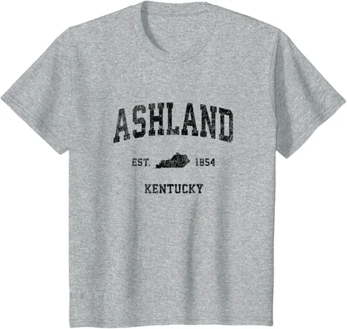 Vista 58 de Ashland Kentucky KY Vintage Sports Design Camiseta de impresión negra Asfalto