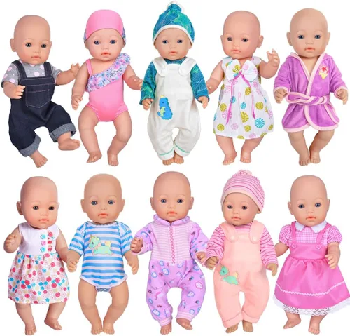 Vista 8 de ebuddy 6 juegos de ropa de muñeca para muñecas recién nacidas de 16.9 in, muñecas de bebé de 15 pulgadas, muñeca americana de 18 pulgadas