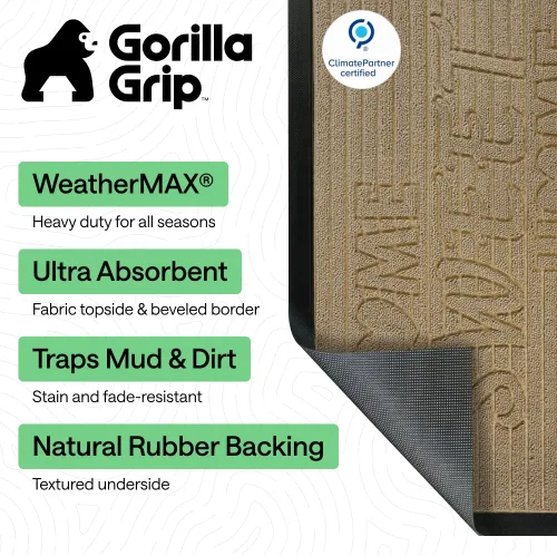 Vista 2 de Gorilla Grip - Tapete WeatherMax todo terreno 100% impermeable, caucho natural, resistente a manchas y decoloración, interior y exterior, fácil