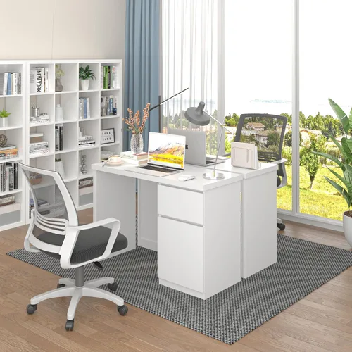 Vista 7 de Furtble - Escritorio blanco con cajones, escritorio pequeño de 43 pulgadas, lindo escritorio para dormitorio, escritorios de PC para oficina