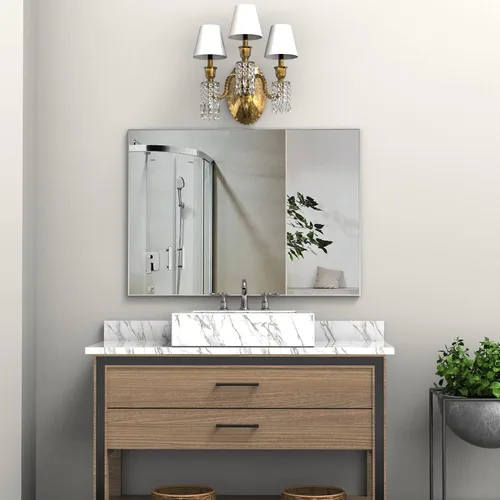 Vista 18 de Espejo de pared con estante para baño, 28 x 18 pulgadas, marco negro, espejos de pared para colgar horizontal o vertical, espejos modernos de pared