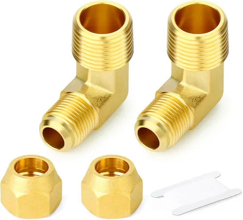 Vista 34 de GASHER Adaptador de codo de montaje de tubo de latón de 1/2 pulgada flare x 1/2 pulgada NPT macho Pipe
