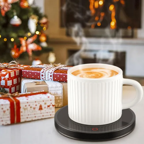 Vista 6 de GLSY Calentador de taza de café, calentador de tazas para escritorio, plato calentador de bebidas eléctrico con 2 ajustes de temperatura para té