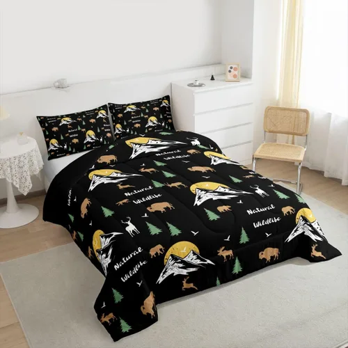 Vista 4 de Erosebridal Happy Camping - Edredón tamaño individual para niños, juego de ropa de cama de animales del bosque del bosque para bebés, niños y niñas