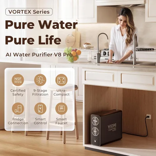Vista 2 de VIOMI Sistema de ósmosis inversa V8 Pro 800GPD, filtro de agua RO sin tanque de 9 etapas para debajo del fregadero, certificado NSF/ANSI 372 y 58