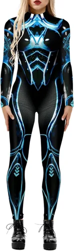 Vista 8 de Enterizo de mujer con estampado de esqueleto de robot mecánico 3D para Halloween, disfraz de cosplay