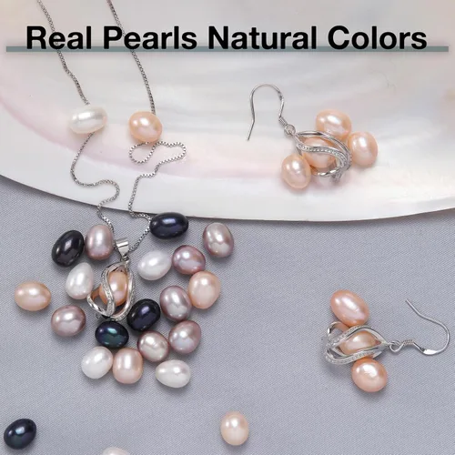 Vista 4 de Conjuntos de joyas de perlas de agua dulce 100% naturales para mujeres pendientes de moda y joyería colgante