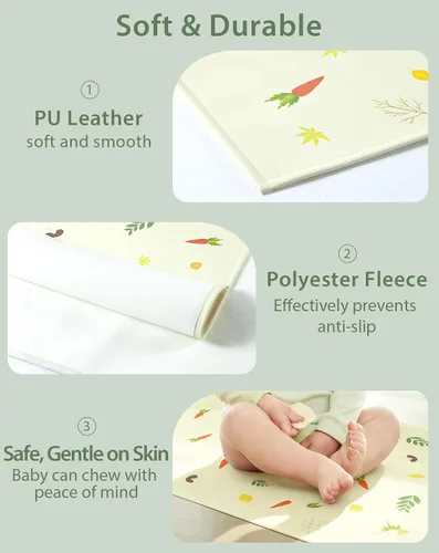 Vista 2 de Cambiador de pañales portátil para bebé, tapete cambiador impermeable y lavable con piel sintética, suave y cómodo, bolsa de viaje plegable y tapete
