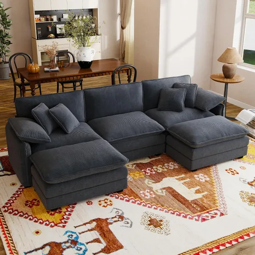 Vista 16 de Sofá modular de 81 pulgadas con 2 otomanas, sofá modular de 2 asientos, sofá seccional pequeño para sala de estar