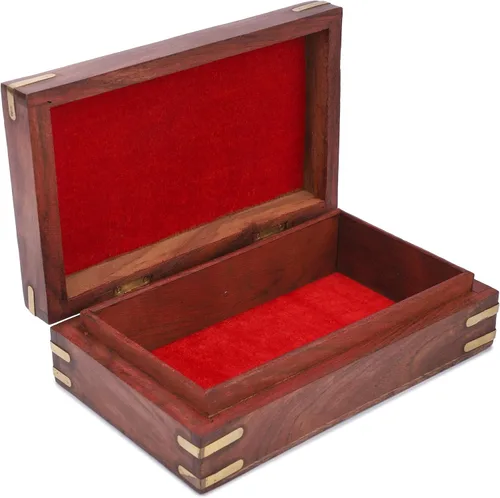 Vista 3 de Ajuny Joyero de madera hecho a mano para mujer, tallado a mano, organizador de viaje de almacenamiento de recuerdos, organizador de viaje