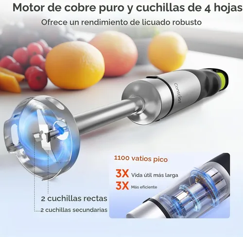 Vista 2 de Consciot 4 en 1 licuadora de inmersión de mano Max 1100W, varilla con cable emulsificadora con eje de licuadora entero de acero inoxidable, control