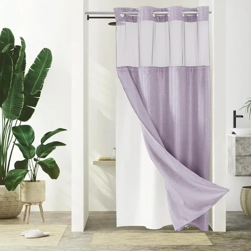 Vista 44 de Gibelle: cortina de ducha pequeña para baño de 36x74, cortina de ducha de punto gofre con juego de forro de tela a presión, no necesita ganchos