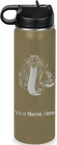 Vista 46 de LaserGram Botella de agua personalizada, serpiente de cobra, acero inoxidable de doble pared aislada al vacío con popote superior, regalo grabado