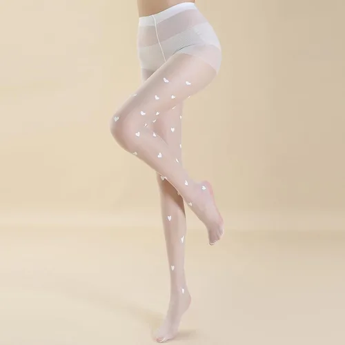 Vista 3 de Dnuri Medias con estampado de corazón para mujer, medias transparentes de cintura alta a la moda, finas y suaves