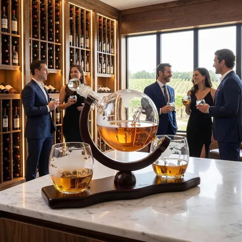 Vista 8 de Decantador del mundo grabado con globo de whisky, juego de regalo de whisky The Wine Savant con avión antiguo, piedras de whisky y 2 vasos de mapa