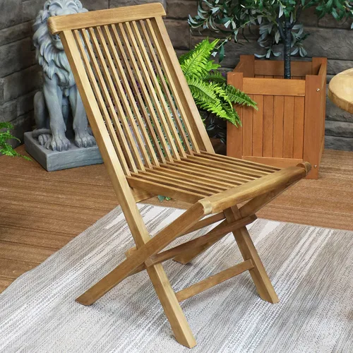 Vista 5 de Sunnydaze Hyannis Sillas de comedor plegables para exteriores de teca maciza, acabado de madera clara, 1 silla