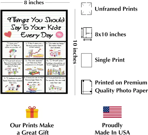 Vista 2 de AMERICAN LUXURY GIFTS 9 Things To Say To Kids Affirmations - Cartel de arte de pared con tipografía motivacional para aula, sala