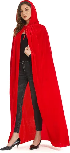 Vista 6 de Diffly Capa de terciopelo de 59 pulgadas con capucha unisex de Halloween para diablo bruja mago Halloween Navidad Cosplay
