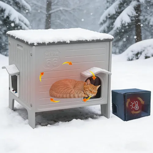Vista 13 de Deblue Casa de Gatos al Aire Libre Resistente a la Intemperie Grande de Plástico con Puerta de Escape para Gatos Interiores Impermeable Refugio
