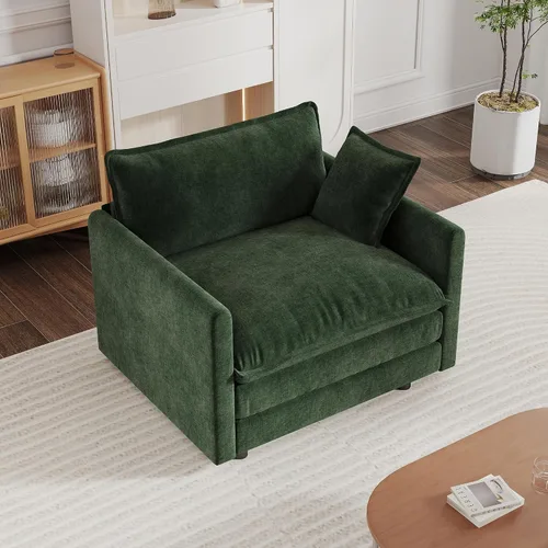 Vista 12 de mikibama Sofá de una plaza de 41.4 pulgadas, sillón cómodo tapizado profundo de chenilla con almohada decorativa para sala de estar, dormitorio