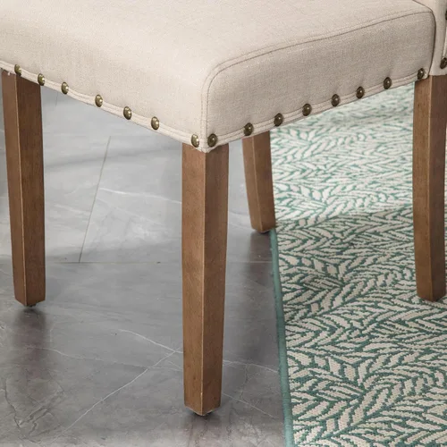 Vista 11 de Juego de sillas de comedor Parsons para cocina, tapizadas, modernas, de tela con respaldo alto y ribete de cabeza de clavo en bronce, paquete de 2