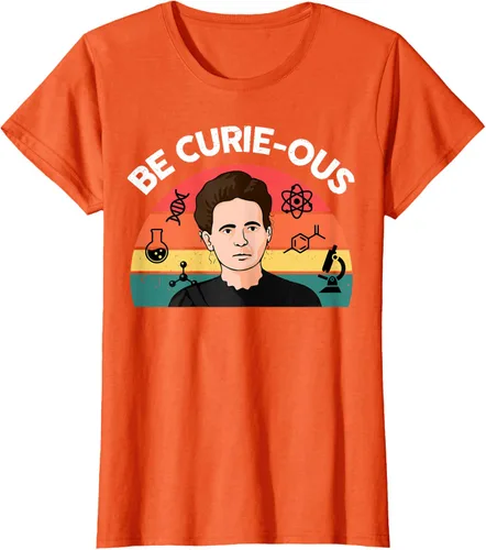 Vista 16 de Camiseta de ciencia para mujer Be Curie-ous Marie Curie Funny Chemist Teacher, Azul Azul Pastel