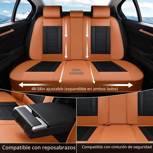 Vista 3 de FLORICH Fundas de asiento, juego completo de fundas de asiento de automóvil, fundas de asiento de cuero de napa de lujo, transpirables e marrón