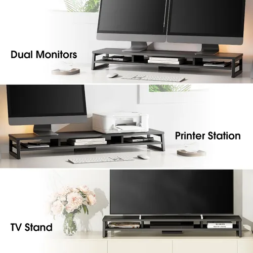 Vista 7 de Fenge Soporte de monitor doble para escritorio, elevador de monitor grande de 42.5 pulgadas para 2 monitores, estante superior de escritorio