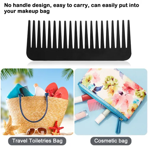 Vista 4 de Juego de 3 peines grandes para el cabello, dientes anchos, apto para champú, para cabello húmedo, seco, largo y rizado, peines de plástico en 3