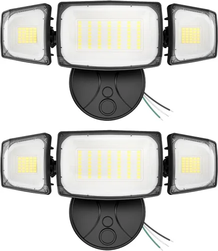 Vista 13 de Olafus Luces de inundación de 55 W para exteriores, luces LED de seguridad de 5500 LM, luz de inundación exterior de 6500 K con 3 cabezales Marrón